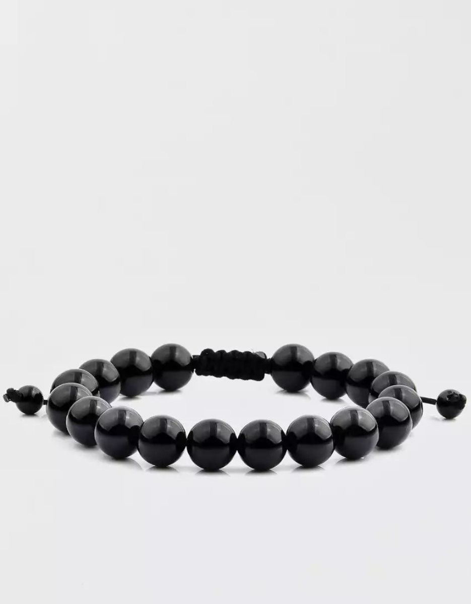 Bijoux American Eagle Natural Stone Beaded Bracelet Noir Homme | QIJ-00261236